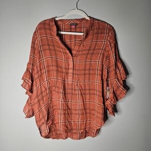 Vince Camuto Women's Ruffle Sleeve Pin Tuck Henley Blouse